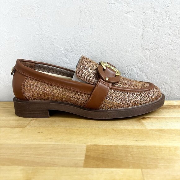 Sam & Libby‎ Loafer Bailen Woven Brown Golden Metal Logo Shoes Womens Size 7 NEW - Picture 1 of 11